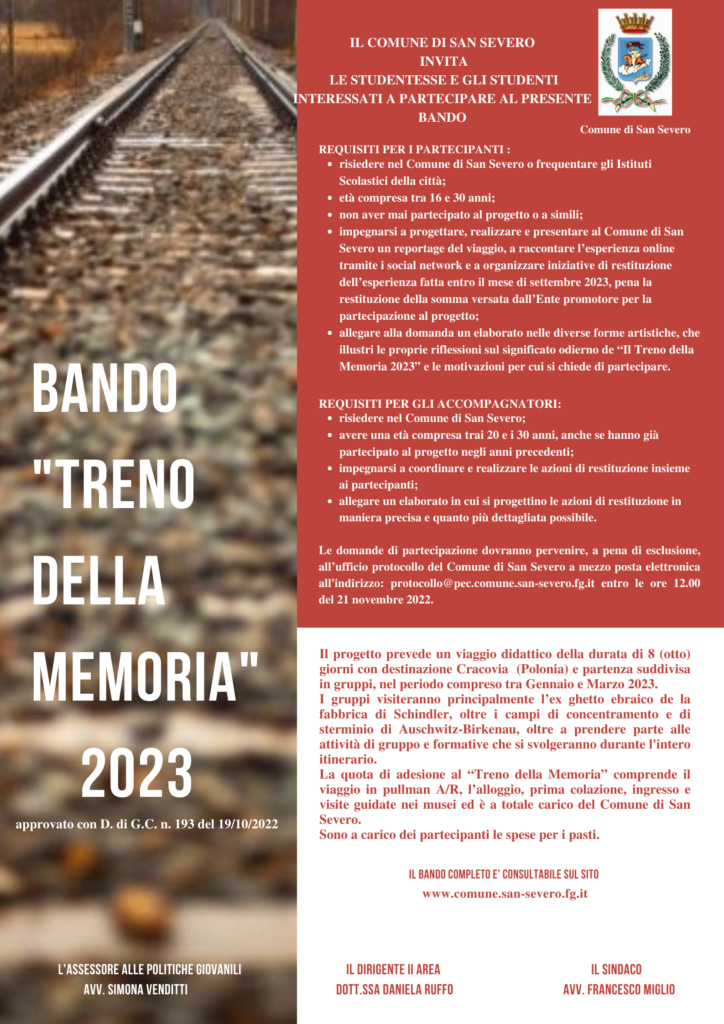 PUBBLICATO IL BANDO DI PARTECIPAZIONE AL PROGETTO “IL TRENO DELLA